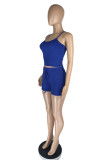 Deep Blue Sexy Casual Solid Backless Spaghetti Strap Sleeveless Two Pieces