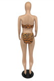 Dark Brown Fashion Sexy Print Backless Swimwears