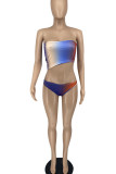 Multicolor Sexy Print Patchwork Asymmetrical Swimwears