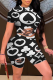 Black Casual Print Hollowed Out O Neck Short Sleeve Two Pieces