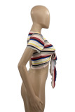 Red Fashion Casual Striped Print Bandage V Neck T-Shirts