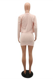 Pink Sexy Casual Solid Cardigan Vests O Neck Long Sleeve Three-piece Set