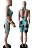 Red Sexy Print Hollowed Out Patchwork Frenulum Halter Sleeveless Two Pieces Swimwear