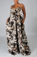 Cream White Sexy Leopard Patchwork Spaghetti Strap Loose Jumpsuits