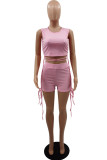 Pink Casual Solid Vests O Neck Sleeveless Two Pieces