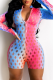 Red Sexy Patchwork Ripped Zipper Collar Skinny Rompers