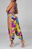 Colour Sexy Print Hollowed Out Halter Skinny Jumpsuits