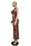 Leopard Print Fashion Sexy Animal Print Print Hollowed Out O Neck Vest Dress