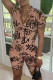 Pink Fashion Casual Print Basic Zipper Collar Regular Romper