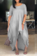 Grey Casual Solid Patchwork O Neck Irregular Dress Dresses