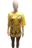 Yellow Fashion Casual Print Basic O Neck T-Shirts
