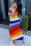 Pink Casual Print Patchwork U Neck Pencil Skirt Dresses