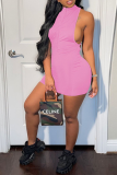 Pink Sexy Solid Patchwork Half A Turtleneck Pencil Skirt Dresses