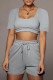 Grey Casual Solid Patchwork U Neck Short Sleeve Two Pieces