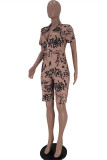 Pink Fashion Casual Print Basic Zipper Collar Regular Romper