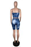 Blue Sexy Casual Print Backless Spaghetti Strap Sleeveless Two Pieces