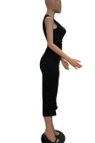 Red Casual Solid Hollowed Out Patchwork O Neck Pencil Skirt Dresses