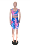 Yellow Fashion Sexy Print Tie Dye Ripped U Neck Sleeveless Two Pieces