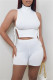 White Fashion Casual Solid Strap Design Turtleneck Sleeveless Two Pieces