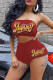 Red Sexy Casual Letter Print Backless Strapless Sleeveless Two Pieces
