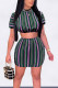 Green Casual Striped Print Patchwork O Neck Short Sleeve Two Pieces