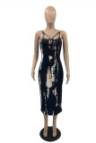Red Fashion Sexy Print Backless Spaghetti Strap Sleeveless Dress