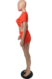 Orange Sexy Casual Print Patchwork O Neck Short Sleeve Two Pieces