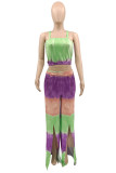 Multicolor Sexy Casual Print Backless Slit Spaghetti Strap Sleeveless Two Pieces