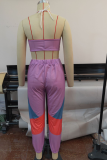 Purple Casual Solid Patchwork Halter Sleeveless Two Pieces