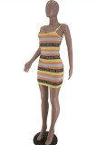 Pink Sexy Casual Letter Striped Print Backless Spaghetti Strap Sleeveless Dress