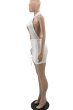 White Sexy Solid Hollowed Out Backless Halter Sleeveless Dress