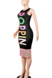Red Sexy Print Tassel Patchwork O Neck One-piece Suits Dresses
