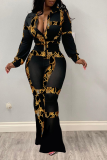 Leopard Print Sexy Print Patchwork Mandarin Collar Long Sleeve Two Pieces