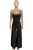 Pink Sexy Casual Solid Bandage Hollowed Out Fold Spaghetti Strap Sleeveless Two Pieces