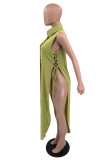 Olive Green Sexy Casual Solid Patchwork Turndown Collar Tops