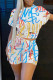 White Fashion Casual Print Graffiti O Neck Short Sleeve Two Pieces