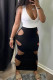 Black Sexy Solid Hollowed Out Patchwork V Neck Pencil Skirt Dresses