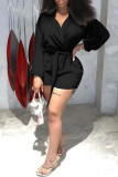 White Fashion Casual Solid Basic V Neck Long Sleeve Regular Romper