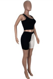 Black And White Casual Sportswear Solid Patchwork Square Collar Sleeveless Two Pieces