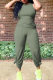 Army Green Casual Solid Patchwork O Neck Sleeveless Two Pieces