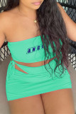 Pink Fashion Sexy Letter Print Bandage Backless Strapless Sleeveless Three-piece Set