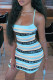Blue Sexy Casual Letter Striped Print Backless Spaghetti Strap Sleeveless Dress