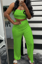 Green Sexy Solid Split Joint Strapless Sleeveless Two Pieces