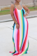 White Casual Striped Patchwork Spaghetti Strap Straight Dresses