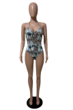 Green Sexy Print Hollowed Out Patchwork Swimwears