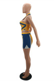 Yellow Sexy Sportswear Letter Print Backless Halter Sleeveless Two Pieces