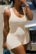 Cream White Casual Solid Patchwork U Neck Sleeveless Two Pieces
