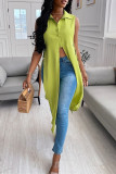 Olive Green Sexy Casual Solid Patchwork Turndown Collar Tops