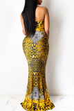 Red Sexy Print High Opening Strapless Trumpet Mermaid Dresses