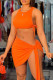 Orange Fashion Sexy Solid Bandage Asymmetrical O Neck Sleeveless Two Pieces